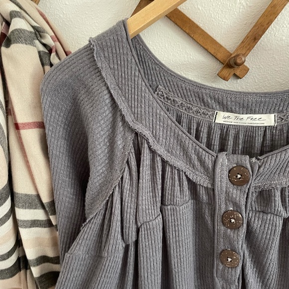 NWT Free People storm grey Henley long sleeve thermal - Picture 4 of 10